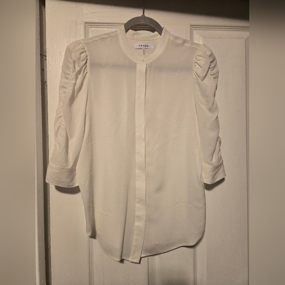 Frame Silk Shirt with Gathered Sleeves Women's Color White Size M - Picture 2 of 8